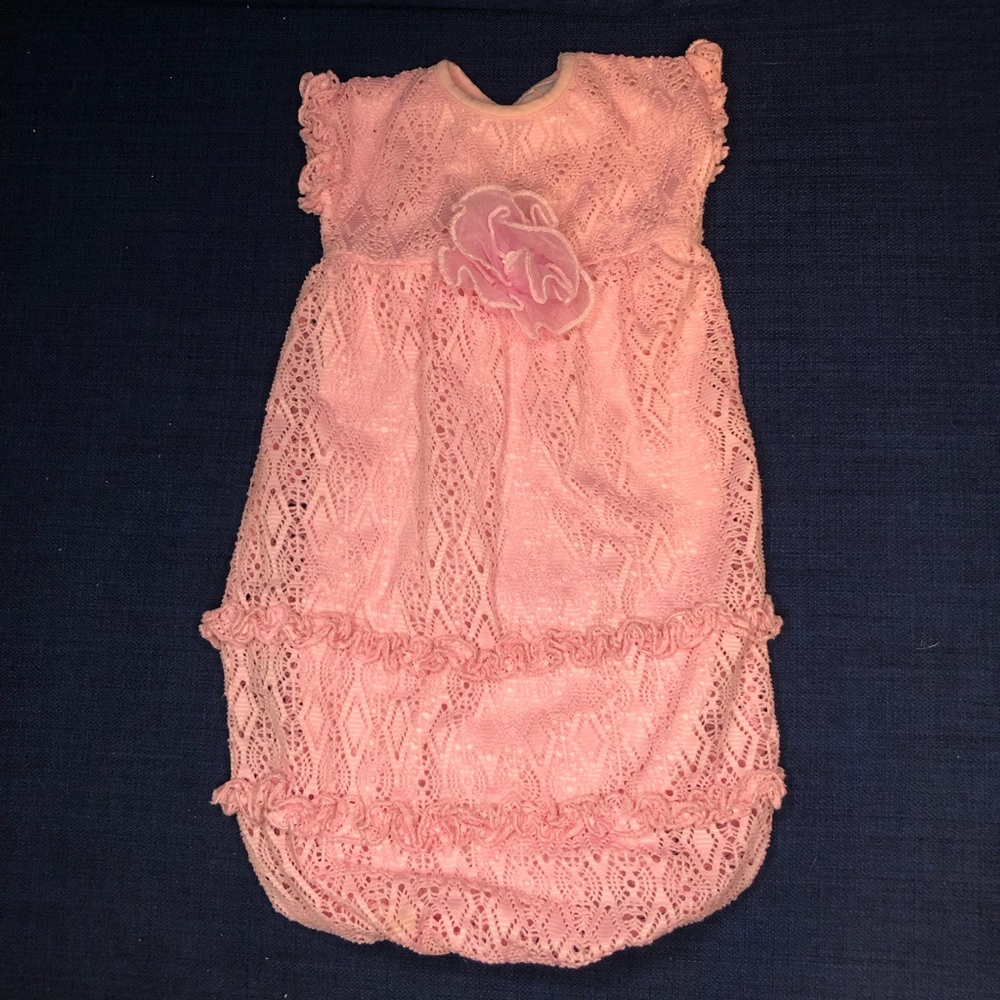 Cachcach Pink Crochet Overlay Newborn Gown 0-3 Months